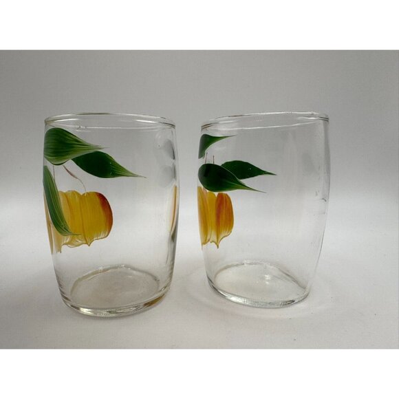 2 Bartlett Collins Gay Fad Handpainted juice glasses Peaches  3.25" - Picture 4 of 6